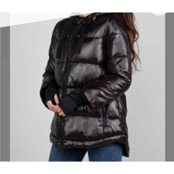 Nikki Jones Oversized Shiny Puffer Black Winter Jacket NWT Sz M - Picture 10 of 10